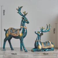 欧式客厅电视柜酒柜装饰品美式创意家居小摆设红酒架摆件结婚 藏青色蓝纹鹿一对大号