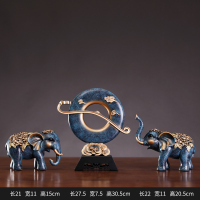 酒柜装饰品如意大象吉祥物摆件办公室博古架客厅家居结婚 蓝色[三件套]