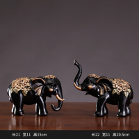 酒柜装饰品如意大象吉祥物摆件办公室博古架客厅家居结婚 黑色大象[一对]