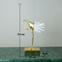 轻奢摆件现代水晶仙鹤新中式家居装饰品客厅玄关电视柜样板房摆设 嵌白水晶+铜仙鹤L16W9H25