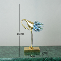 轻奢摆件现代水晶仙鹤新中式家居装饰品客厅玄关电视柜样板房摆设 嵌蓝水晶+铜仙鹤L16W9H25