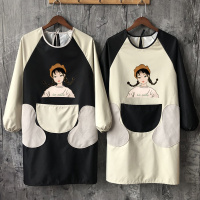 可爱日系长袖围裙 防油家用厨房女时尚罩衣大成人工作定制logo