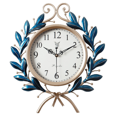 艺术品美式复古创意时尚纳丽雅钟表时钟挂钟现代简约家用客厅个性石英钟 宝石蓝大号56*50[加厚+ ] 16英寸