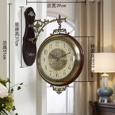 欧式 金属双面挂钟纳丽雅 美式客厅两面挂表创意时钟家用钟表大号 3234 20英寸以上