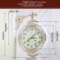 欧式 金属双面挂钟纳丽雅 美式客厅两面挂表创意时钟家用钟表大号 9028白色(荷花 挂钟) 20英寸以上