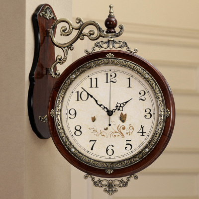 钟表挂钟客厅美式双面挂钟纳丽雅创意欧式金属 艺术装饰钟表时尚 09大号木色蝴蝶盘-丽声机芯 20英寸以上