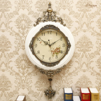 豪华欧式挂钟客厅纳丽雅 摆钟创意艺术壁挂钟表田园 复古装饰时钟 230B 16英寸