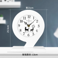 客厅复古简约木质钟表 纳丽雅座钟现代卧室台钟美式创意坐钟摆件 9字-白色-深情双鹿-电波机芯 11英寸(直径28厘米)