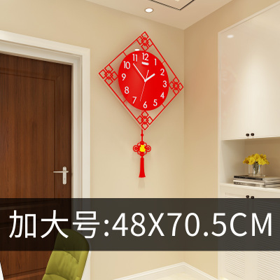 中国风挂钟装饰表家用客厅纳丽雅钟表创意时尚时钟挂墙现代大气挂表简约 红色加大号:48*70.5cm 20英寸以上