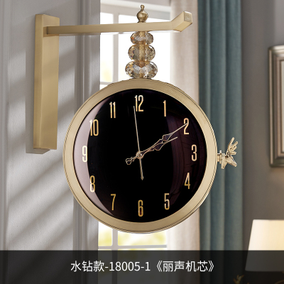简约双面挂钟家用客厅纳丽雅北欧双面钟表中式客厅石英钟创意简约 钟 水钻款-18005-1《丽声机芯》 20英寸以上