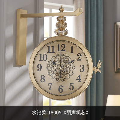简约双面挂钟家用客厅纳丽雅北欧双面钟表中式客厅石英钟创意简约 钟 水钻款-18005《丽声机芯》 20英寸以上