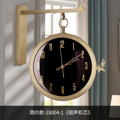 简约双面挂钟家用客厅纳丽雅北欧双面钟表中式客厅石英钟创意简约 钟 简约款-18004-1《丽声机芯》 20英寸以上