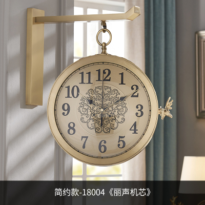 简约双面挂钟家用客厅纳丽雅北欧双面钟表中式客厅石英钟创意简约 钟 简约款-18004《丽声机芯》 20英寸以上