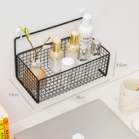浴室置物架厕所洗手间洗漱台卫浴沐室收纳洗澡免打孔壁挂式卫生间 [网格款]单层黑色中号(送粘钩*2钉)