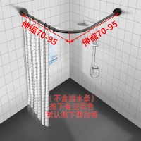 免打孔浴帘杆弧形套装浴帘u型L形伸缩杆 卫生间转角 浴室隔断防 伸缩A款免打孔两用+1.8*1.8高帘（peva）磨砂黑