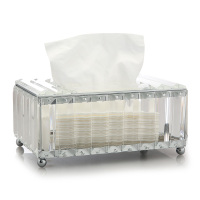 网红北欧式水晶纸巾盒客厅家用纳丽雅创意简约桌面餐巾抽纸收纳盒笔刷桶 冠伦水晶纸巾盒[银色]