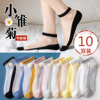 南极人10双装纯棉袜子女ins潮短袜浅口网红春夏季隐形夏天玻璃棉底丝袜女薄款水晶船袜