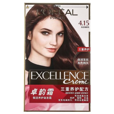 欧莱雅(LOREAL)卓韵霜护发染发霜4.15号(灰红褐棕色)( 不伤发染发膏 染发剂 遮白发 男女通用)