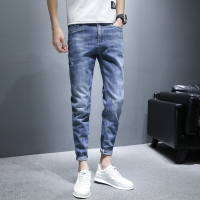 蓝缕金(LANLVJIN)男士牛仔裤春秋季修身小脚裤弹力裤青少年棉混纺九分裤子韩版休闲学生水洗男裤2021新款
