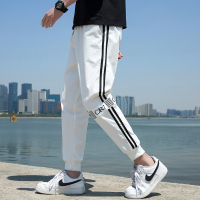 蓝缕金(LANLVJIN)男士休闲裤春季2021新品薄款运动裤青少年松紧系带字母束脚九分裤韩版休闲宽松男裤子