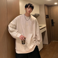 蓝缕金(LANLVJIN)男士卫衣春季新品圆领套头宽松大码鹿皮绒打底衫青年发泡印花长袖体恤港风休闲上衣男装