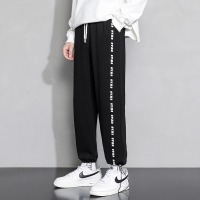 蓝缕金(LANLVJIN)男士休闲裤春秋季2021新品宽松运动裤青少年松紧系带字母印花可调裤脚九分裤韩版休闲学生男裤