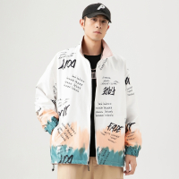 蓝缕金(LANLVJIN)男士夹克春秋季2021新品双面穿印花夹克衫青年翻领开衫拉链收口袖外套港风休闲学生上衣