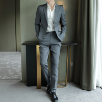 蓝缕金(LANLVJIN)西服套装四季2021新品青年修身平驳领新郎伴郎结婚礼服韩版休闲纯色一粒单排扣单西裤子两件套套装