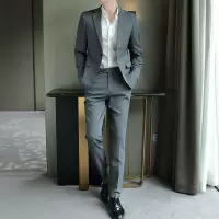 蓝缕金(LANLVJIN)西服套装四季2021新品青年修身平驳领新郎伴郎结婚礼服韩版休闲纯色一粒单排扣单西裤子两件套套装