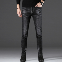 蓝缕金(LANLVJIN)男士牛仔裤秋冬季2021新品弹力水洗裤青年棉混纺修身合体直筒裤韩版休闲长裤子男