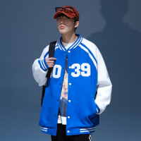 蓝缕金(LANLVJIN)男士夹克春季2022新品大码棉涤卫衣棒球领夹克衫外套青少年宽松收口袖单排扣刺绣上衣美式休闲男装