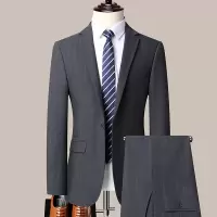 蓝缕金(LANLVJIN)男士西服套装四季2022新品一粒单排扣平驳领新郎伴郎结婚礼服商务休闲职业条纹单西单裤两件套