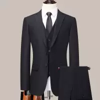 蓝缕金(LANLVJIN)西服三件套秋冬季2022新品两粒单排扣纯色新郎伴郎结婚礼服商务职业修身马甲西裤外套一套男装
