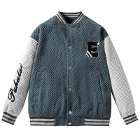 蓝缕金(LANLVJIN)男士夹克秋季2022新品字母绣花棒球服青年开衫单排扣短款外套韩版休闲拼接男装