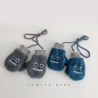 智扣ins韩国儿童手套冬季宝宝冬天1岁两岁保暖小怪兽秋冬连指挂脖手套