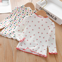 智扣女童春季T恤宝宝新款印花波浪边打底衫小女孩衣服套头衫儿童上衣