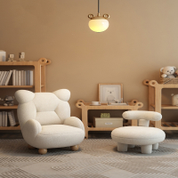 羊羔绒奶油风儿童小熊沙发椅宝宝单人卡通座椅迷你懒人小沙发