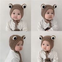 智扣婴儿帽子秋冬加绒保暖毛线帽小青蛙可爱超萌宝宝护耳帽儿童针织帽