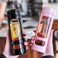 双层玻璃杯 水杯便携创意带盖过滤杯防摔男女耐热泡茶杯子