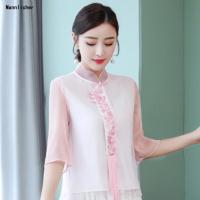 新款2019新款夏装汉服改良旗袍唐装少女民国风复古中式盘扣上衣女预售定制款韩版潮牌