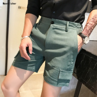 19夏季男韩版修身麻料工装短裤简约潮流纯色三分短裤居家裤子夏装预售定制款韩版潮牌
