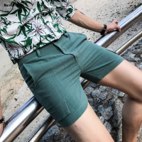 夏季男韩版修身纯色麻料三分裤青年居家上班休闲短裤沙滩裤子夏装预售定制款韩版潮牌