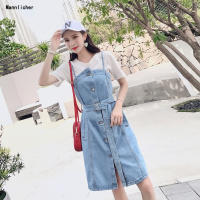 夏季中长新款女韩版甜美学院风学生高腰吊带背带牛连衣裙子薄款预售定制款韩版潮牌