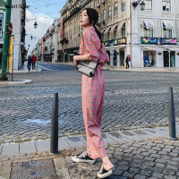 连体阔腿裤女夏2019新款韩版宽松高腰显瘦雪纺连衣裤垂感九分裤子预售定制款韩版潮牌