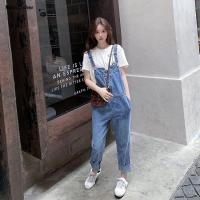 红背带牛裤女219春夏新款韩版显瘦宽松bf减龄九分吊带裤韩版预售定制款韩版潮牌