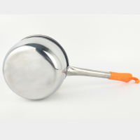 加厚不锈钢水舀水壳水舀子汤勺带挂钩塑料长柄水瓢家用厨房水勺-16cm长柄-橙色手柄长26