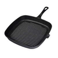 家用铸铁煎牛排用锅煎肉锅平底锅条纹加厚方形烤盘-24cm牛排锅送工具三件套