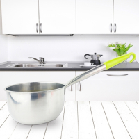 加厚不锈钢水舀水勺水壳水舀子汤勺带挂钩塑料长柄水瓢厨房家用勺-16cm长柄-绿色手柄长2