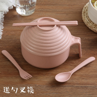 家用餐具套装有盖麦秆碗筷创意学生宿舍带盖大碗方便面泡面碗-小麦泡面碗5件套北欧