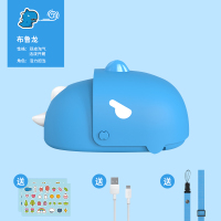 挂脖小风扇学生儿童随身迷你 小电风扇納丽雅便携式懒人挂脖子可爱卡通创意大 布鲁龙·蓝[赠DIY贴纸♦挂绳♦]
